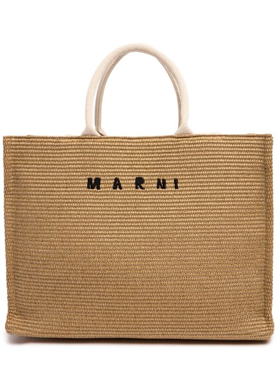Marni: Medium logo raffia effect tote bag - Beige - men_0 | Luisa Via Roma