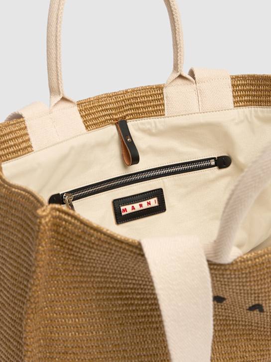 Marni: Medium logo raffia effect tote bag - Beige - men_6 | Luisa Via Roma
