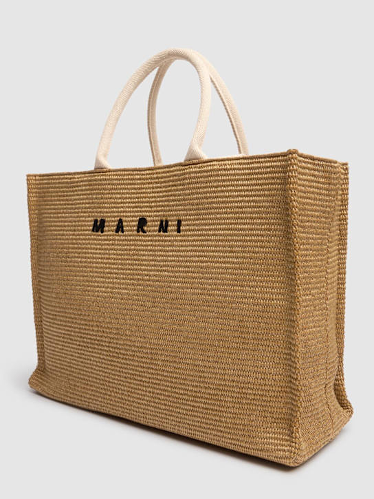 Marni: Medium logo raffia effect tote bag - Beige - men_3 | Luisa Via Roma