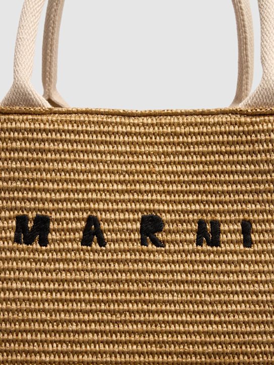 Marni: Medium logo raffia effect tote bag - Beige - men_4 | Luisa Via Roma