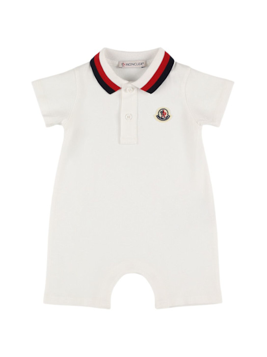 Moncler: Strampler aus Baumwolle mit dreifarbiger Borte - Weiß - kids-boys_0 | Luisa Via Roma