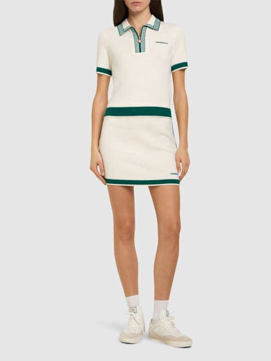Casablanca: Wool knit tennis mini skirt - White/Green - women_1 | Luisa Via Roma