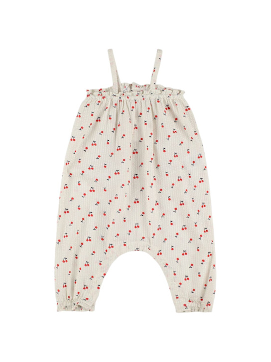 Bonpoint: Printed cotton poplin romper - Off White - kids-girls_0 | Luisa Via Roma