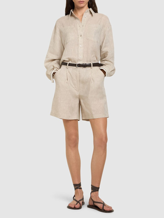 Brunello Cucinelli: Light linen Bermuda shorts - Taupe - women_1 | Luisa Via Roma