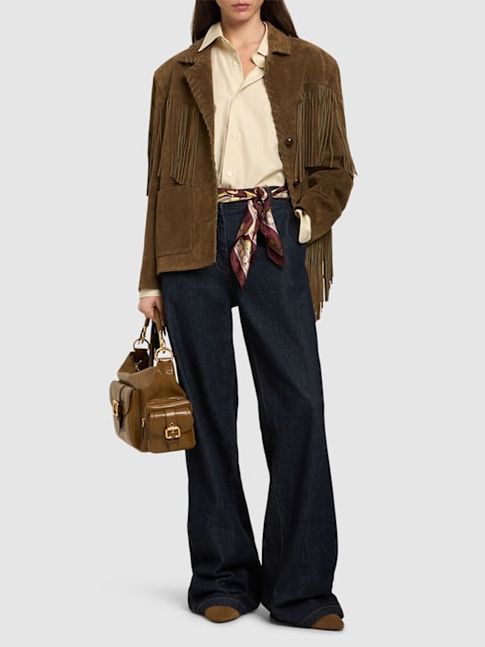 Isabel Marant: Fabie leather jacket w/fringes - women_1 | Luisa Via Roma