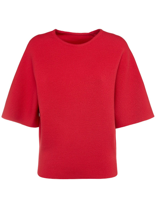 Khaite: Warren short sleeve compact wool top - Fire Red - women_0 | Luisa Via Roma