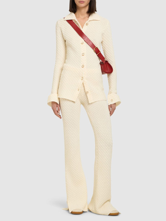 Casablanca: Textured knit cotton blend flared pants - women_1 | Luisa Via Roma