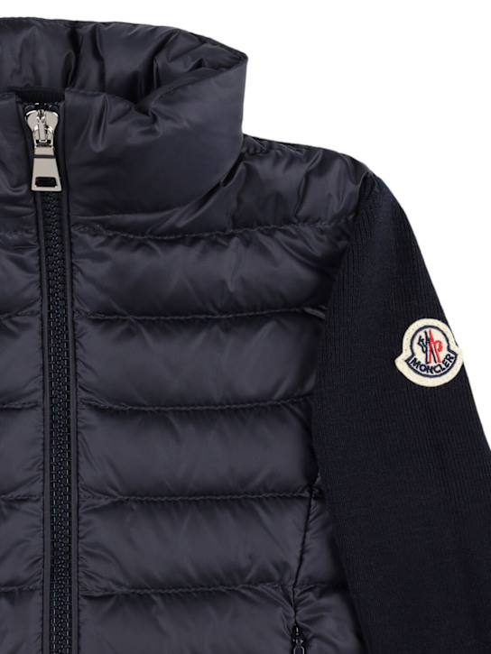 Moncler: Cardigan in lana imbottita con zip - Blu - kids-girls_1 | Luisa Via Roma