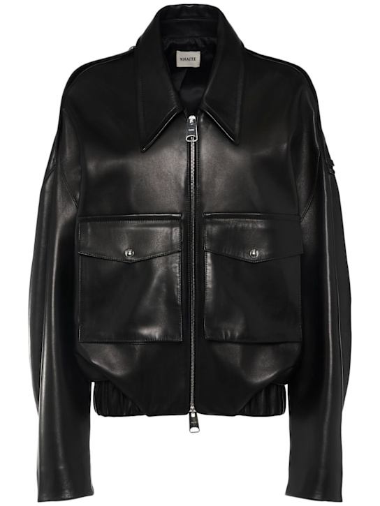Khaite: Owey zip-up leather jacket - Black - women_0 | Luisa Via Roma