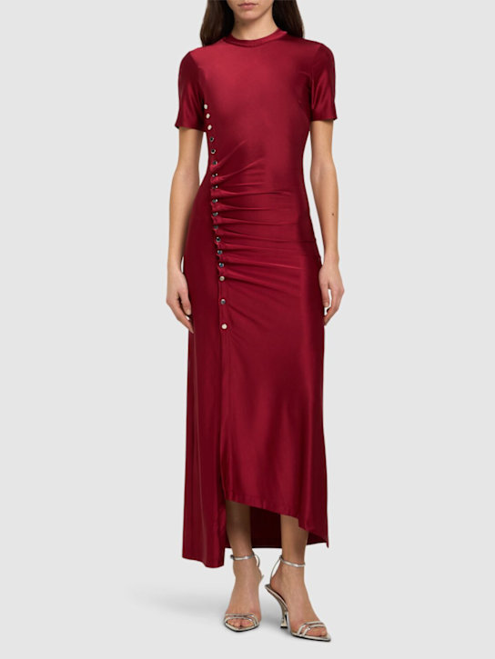 Rabanne: Draped viscose blend jersey midi dress - Red - women_1 | Luisa Via Roma