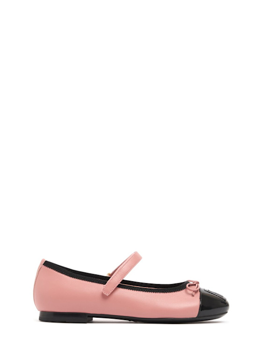 Dolce&Gabbana: Ballerines en cuir verni à logo - Rose/Noir - kids-girls_0 | Luisa Via Roma