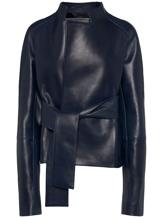 Khaite: Edith leather jacket - Navy - women_0 | Luisa Via Roma