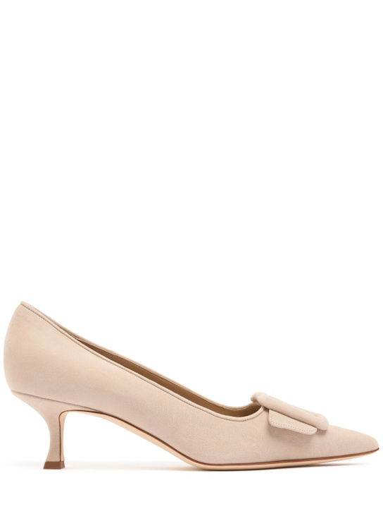Manolo Blahnik: 50毫米“MAYSALE”麂皮高跟鞋 - 米黄色 - women_0 | Luisa Via Roma