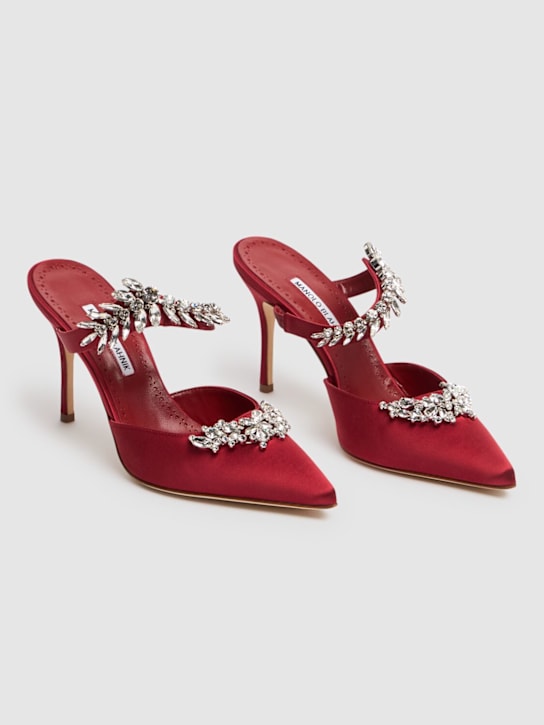 Manolo Blahnik: 90mm Lurum satin mules - Dark Red - women_2 | Luisa Via Roma
