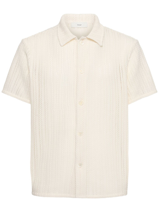 Dunst: Unisex crochet shirt - Ivory Stripe - men_0 | Luisa Via Roma