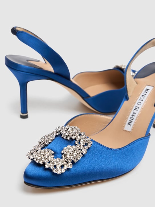 Manolo Blahnik: 70毫米Hangisli绸缎露跟高跟鞋 - 宝蓝色 - women_2 | Luisa Via Roma