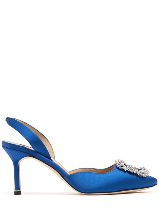 Manolo Blahnik: 70毫米Hangisli绸缎露跟高跟鞋 - 宝蓝色 - women_0 | Luisa Via Roma