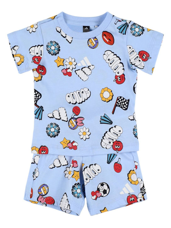adidas Originals: Printed cotton t-shirt & shorts - Açık Mavi - kids-boys_0 | Luisa Via Roma