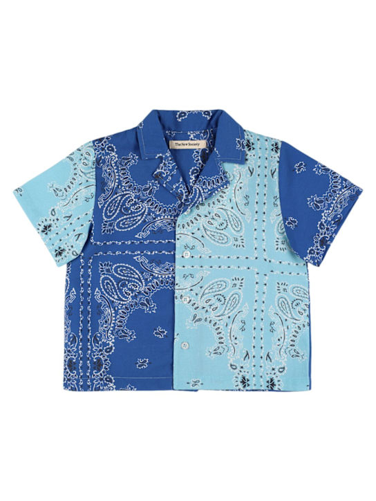 The New Society: Printed cotton poplin shirt - Blue - kids-boys_0 | Luisa Via Roma