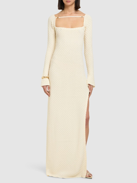 Casablanca: Textured knit cotton blend long dress - White - women_1 | Luisa Via Roma