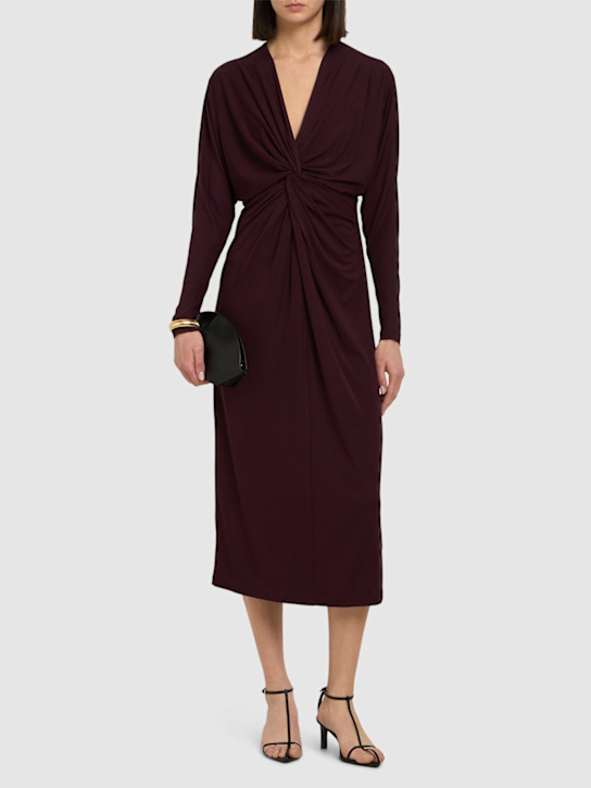 ANINE BING: Mathilde draped viscose midi dress - Burgundy - women_1 | Luisa Via Roma