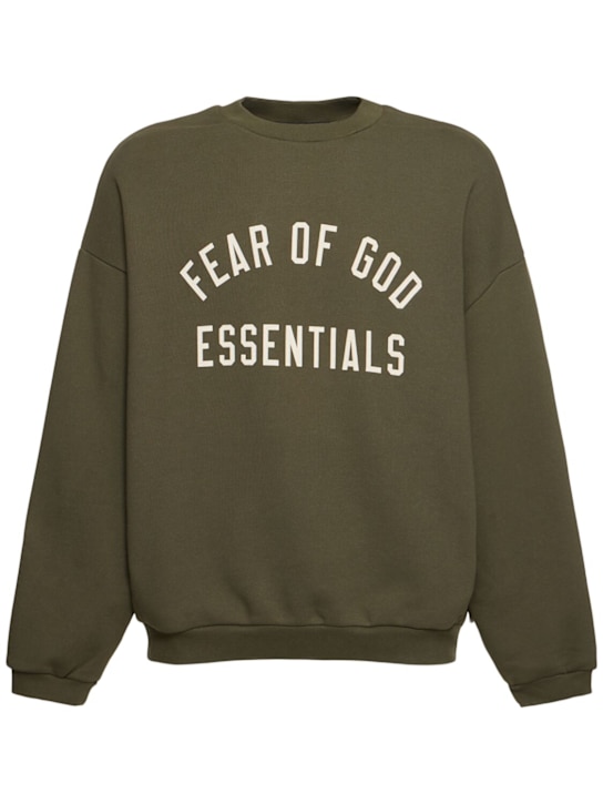 Fear of God ESSENTIALS: Felpa in misto cotone - Verde Militare - men_0 | Luisa Via Roma