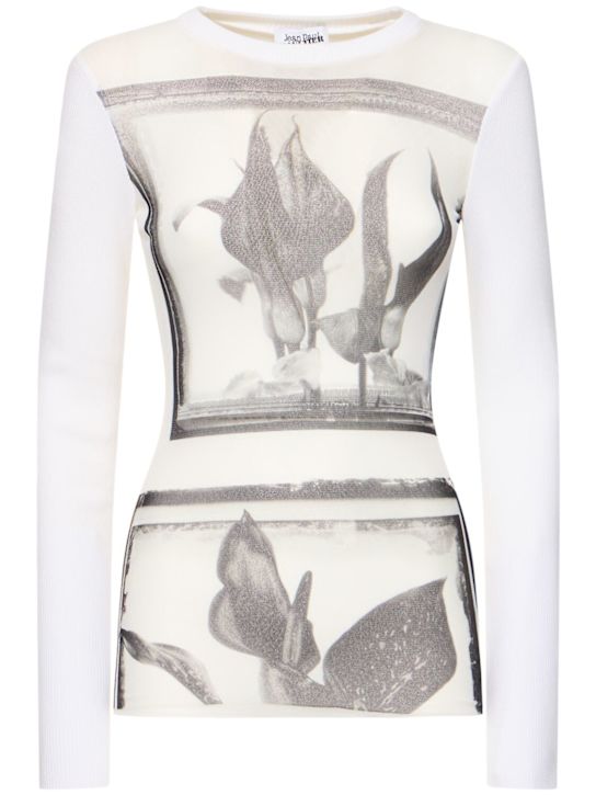 Jean Paul Gaultier: Flowers Cadres printed mesh top - White/Grey - women_0 | Luisa Via Roma