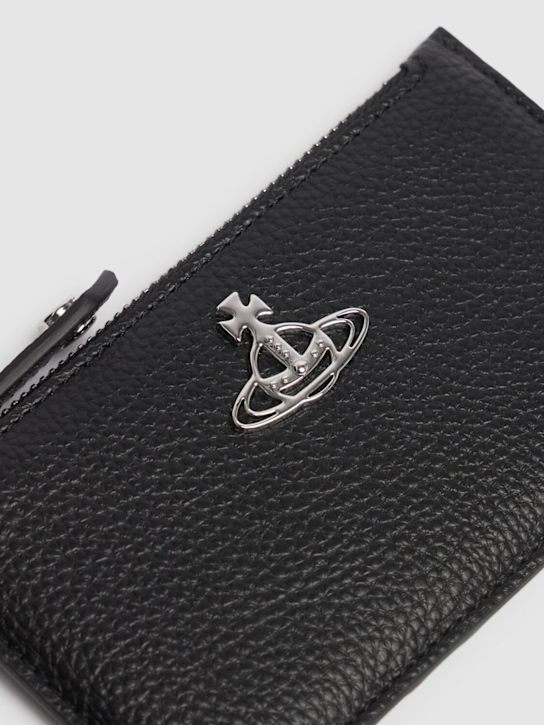 Vivienne Westwood: Slim logo grained card holder - Black - women_1 | Luisa Via Roma