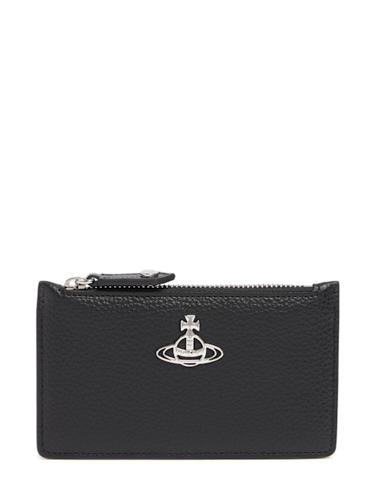 Vivienne Westwood: Slim logo grained card holder - Black - women_0 | Luisa Via Roma