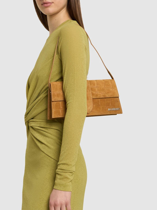 Jacquemus: Le Bambino long croc suede shoulder bag - women_1 | Luisa Via Roma