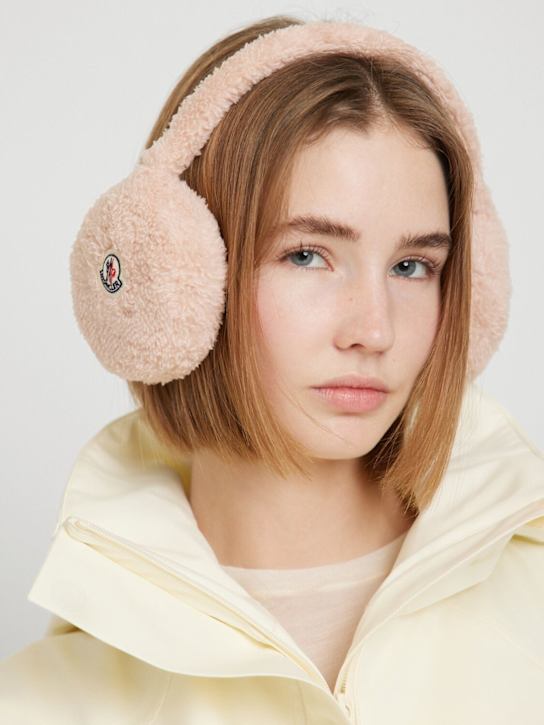 Moncler: Teddy capsule padded ear muffs - Pink - women_1 | Luisa Via Roma