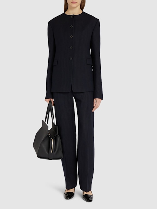 Khaite: Callen virgin wool blend straight pants - Navy - women_1 | Luisa Via Roma