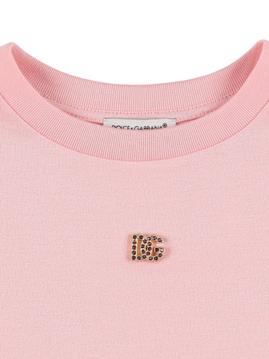 Dolce&Gabbana: T-shirt in jersey di cotone con logo - Rosa - kids-girls_1 | Luisa Via Roma