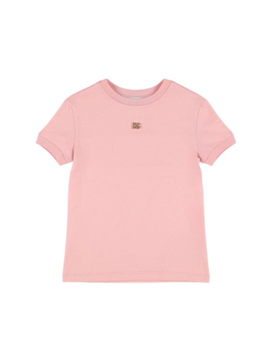 Dolce&Gabbana: T-shirt in jersey di cotone con logo - Rosa - kids-girls_0 | Luisa Via Roma