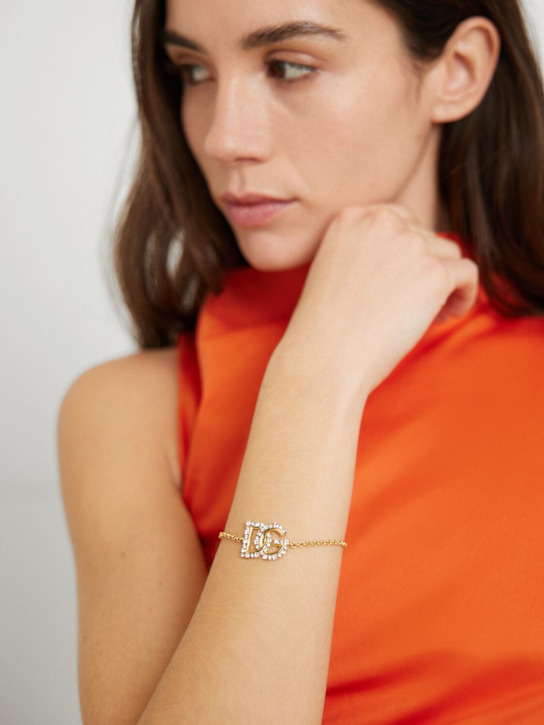 Dolce&Gabbana: Rhinestone logo bracelet - Gold - women_1 | Luisa Via Roma