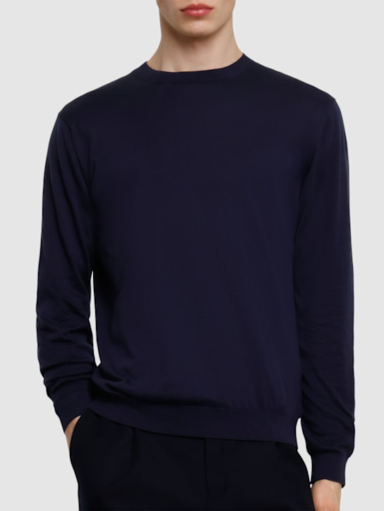 Lardini: Knit cotton crewneck sweater - Blue - men_2 | Luisa Via Roma