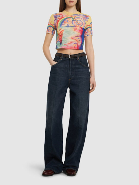 Printed mesh cropped t-shirt - Thumbnail 2