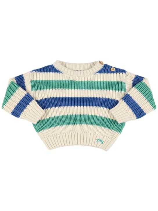 The New Society: Suéter de punto de algodón con rayas - Blanco/Verde - kids-boys_0 | Luisa Via Roma