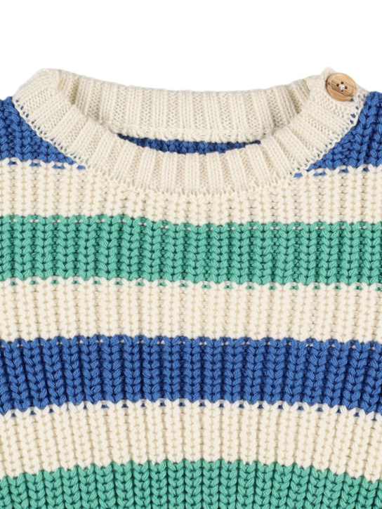 The New Society: Suéter de punto de algodón con rayas - Blanco/Verde - kids-boys_1 | Luisa Via Roma