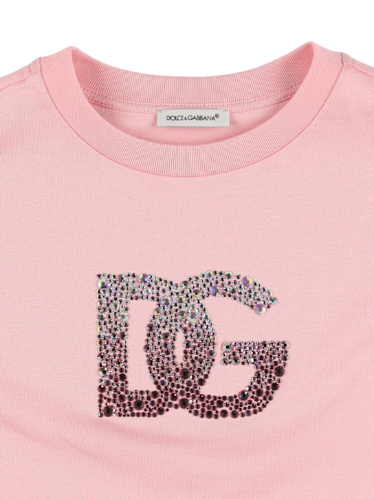 Dolce&Gabbana: T-shirt in cotone / decorazioni e nodo - Rosa - kids-girls_1 | Luisa Via Roma