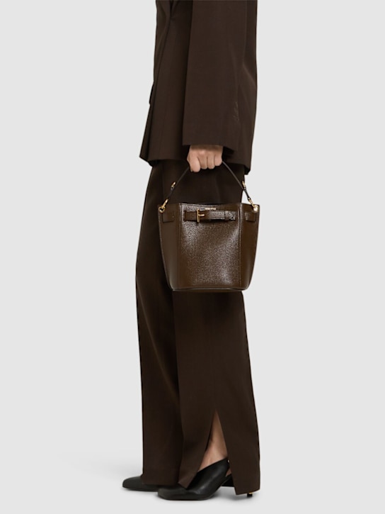 Tom Ford: Mini Audrey grain leather bucket bag - Dark Khaki - women_1 | Luisa Via Roma