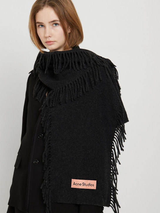 Acne Studios: Canada Cancan fringed scarf - Black Melange - women_1 | Luisa Via Roma