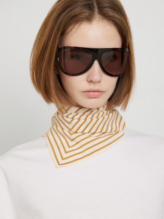 Miu Miu: Occhiali da sole in acetato oversize - Havana/Purple - women_1 | Luisa Via Roma
