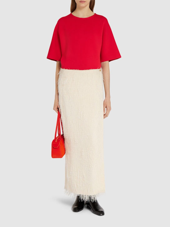 Khaite: Warren short sleeve compact wool top - Fire Red - women_1 | Luisa Via Roma