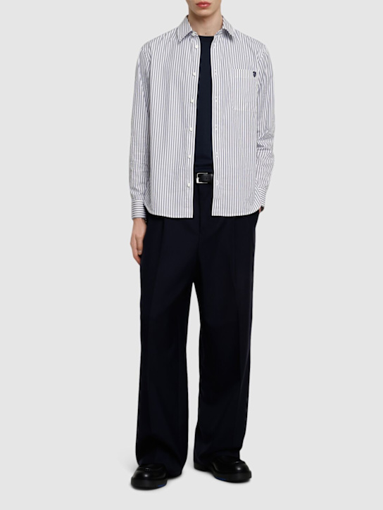 Burberry: Striped cotton shirt - Iris/Chalk - men_1 | Luisa Via Roma