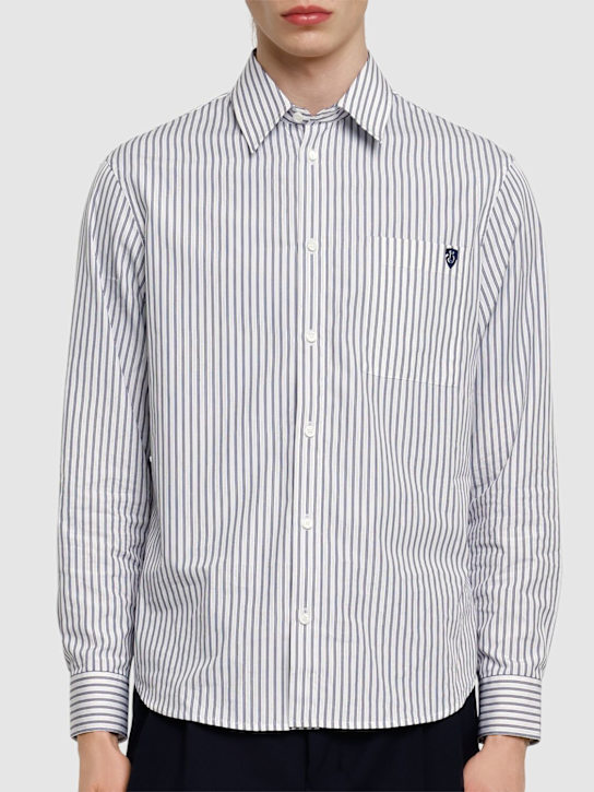 Burberry: Striped cotton shirt - Iris/Chalk - men_2 | Luisa Via Roma