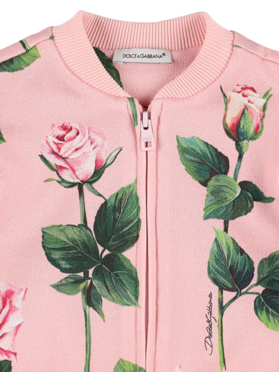 Dolce&Gabbana: Felpa in cotone con zip e stampa - Rosa/Multi - kids-girls_1 | Luisa Via Roma