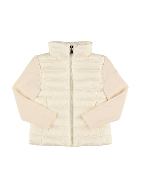 Moncler: Cardigan in lana imbottita con zip - Bianco - kids-girls_0 | Luisa Via Roma