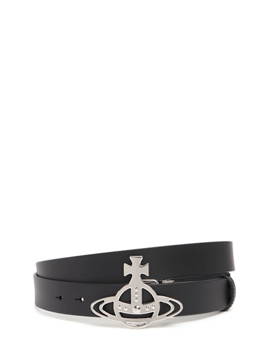 Vivienne Westwood: Cintura in pelle con logo 3cm - Nero - men_0 | Luisa Via Roma
