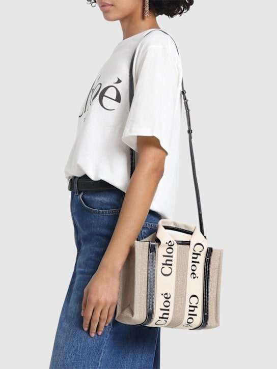Chloé: Small Woody canvas top handle bag - women_1 | Luisa Via Roma